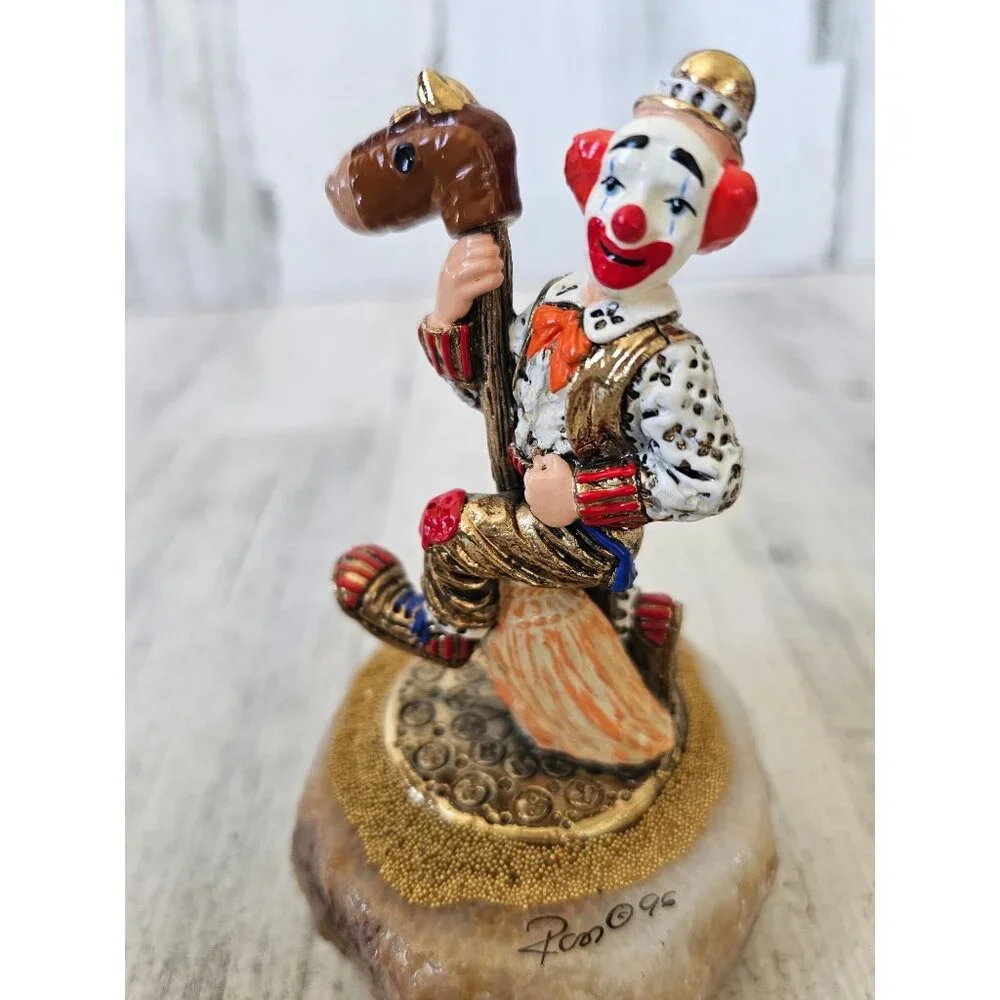 Ron‎ Lee clown horse broom circus cowboy 1996 vintage statue gold figurine